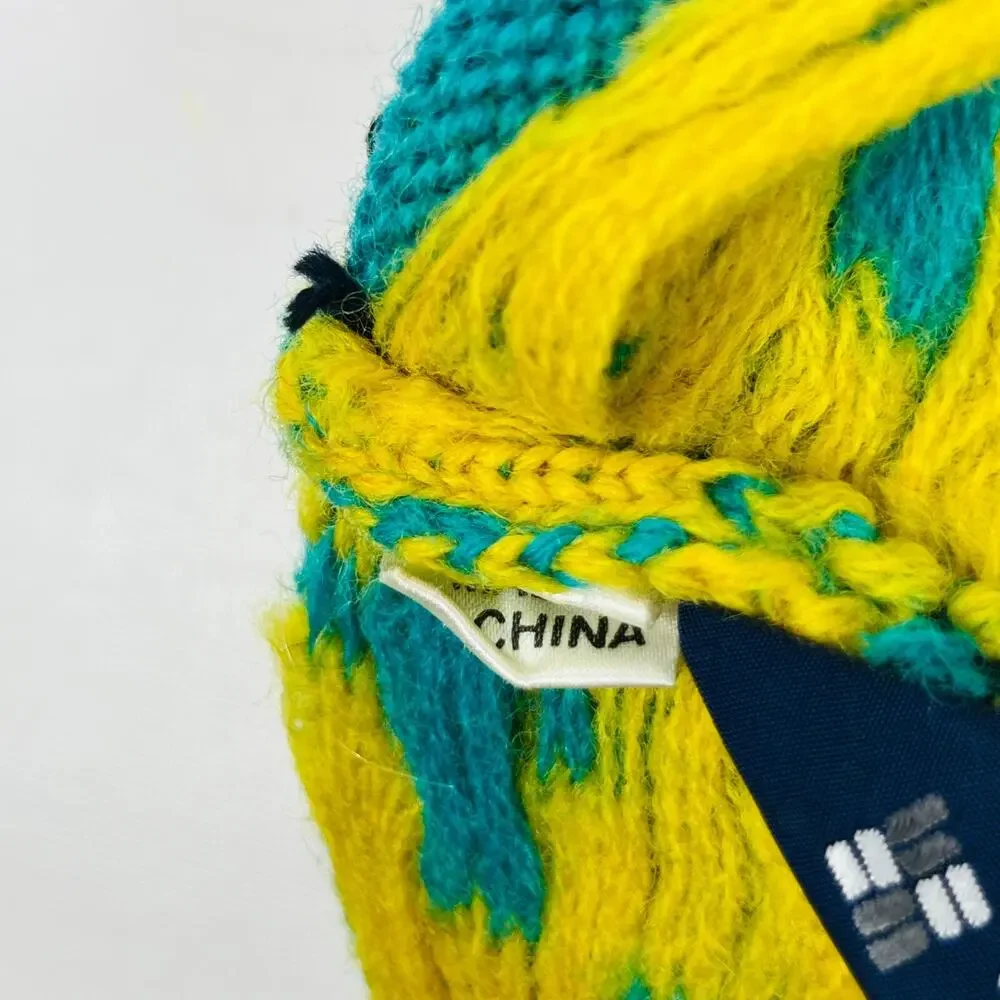 COLUMBIA Hat Adult OS Pure Wool Southwestern Ski Beanie Bobble Cap Blue